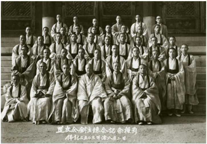 1958. as the Chairman of Do-Woo society at Chogye Temple, sixth from the left in the second row