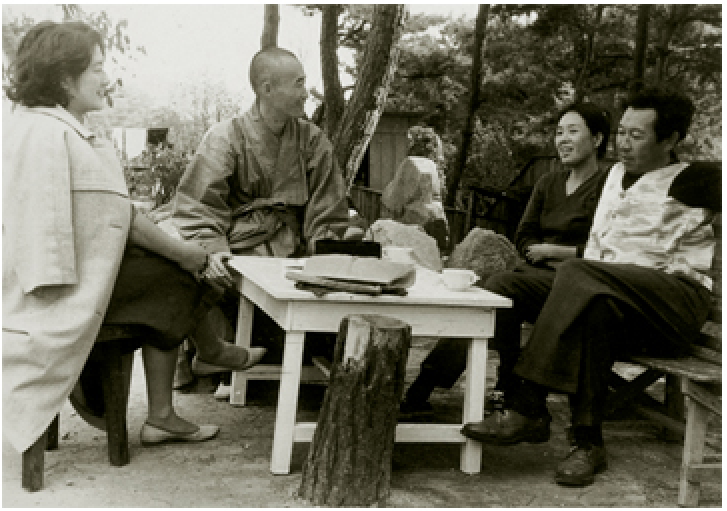 1958. with his friends in Seoul. Left to right; Pak kvnani. Ko Un, and Pak Kosk